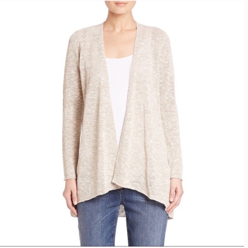 Eileen Fisher NWT Melange Linen Grain Open Front Cardigan  Size M Beige